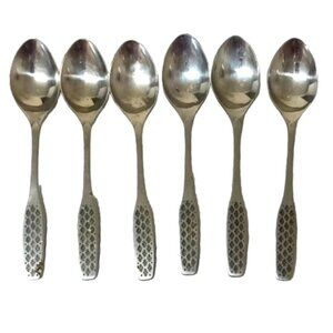 Vintage 1970s Viners 'Shape' Pattern Stainless Steel Egg Spoons Set of 6
